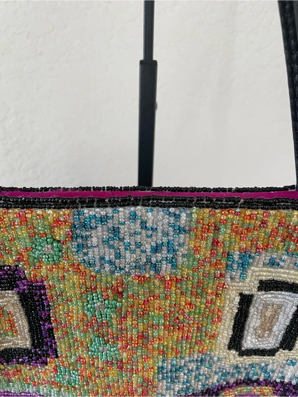 Vintage Christiana Hand Beaded Geometric Tote Y2K Colorful Patchwork